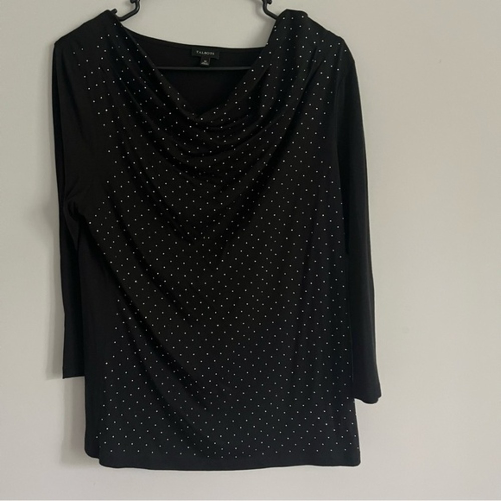 Talbots Black Stud Rhinestone Cowl Neck Lightweight Blouse
